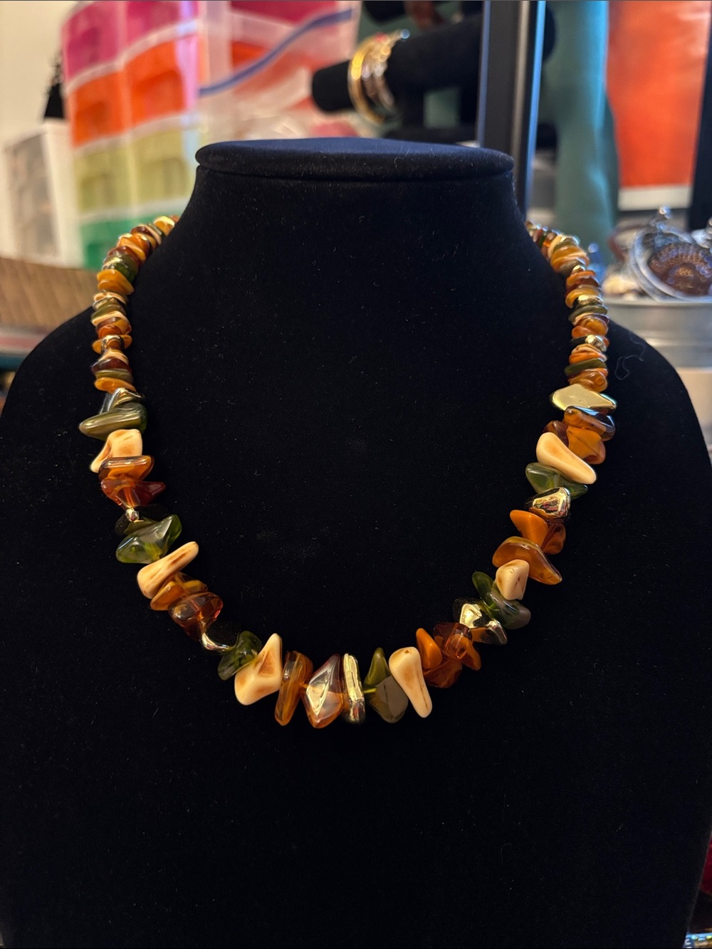 Handcrafted Multicolor Faux Baltic Amber Chip Necklace - Women Jewelry